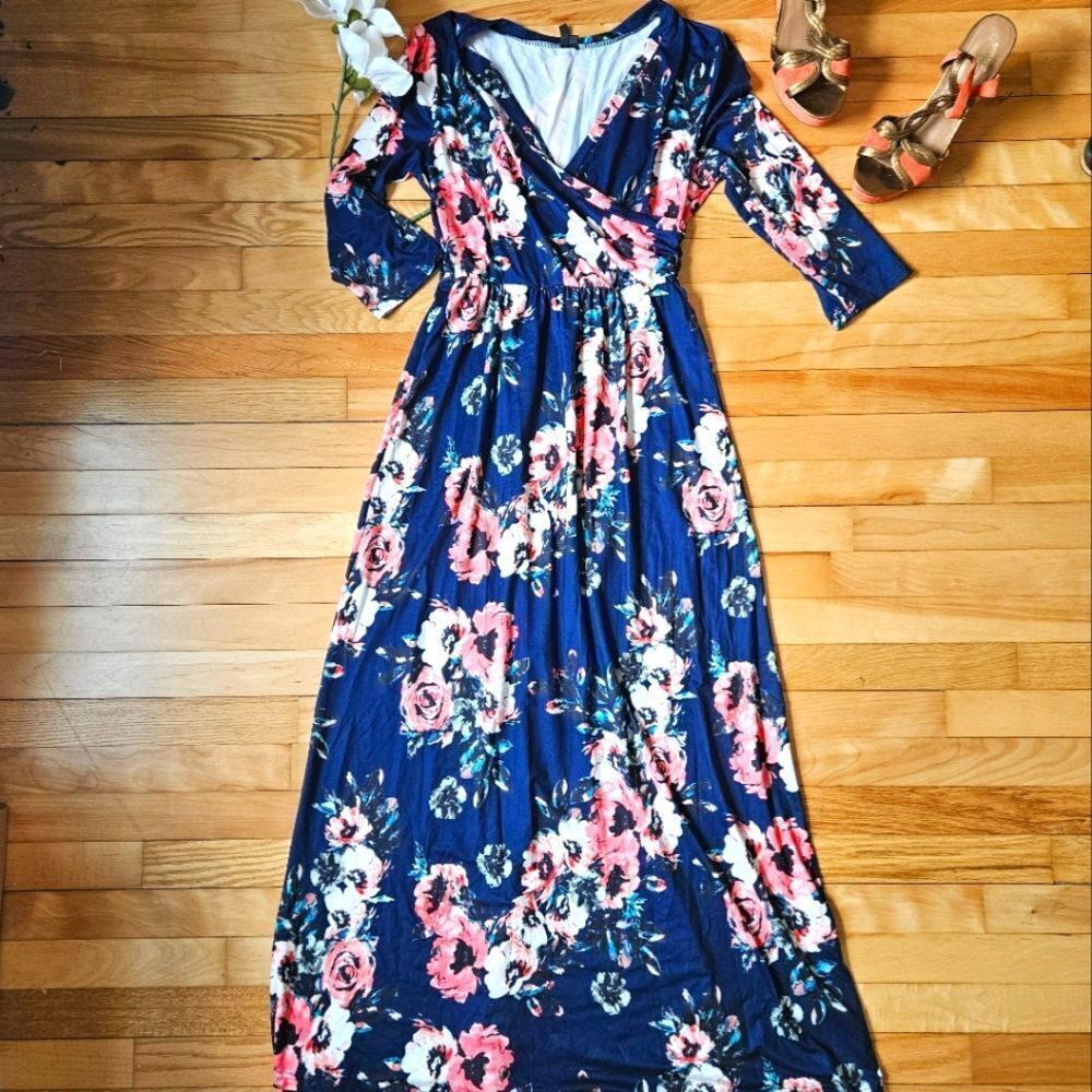 Zattcas Floral Blue Maxi Dress